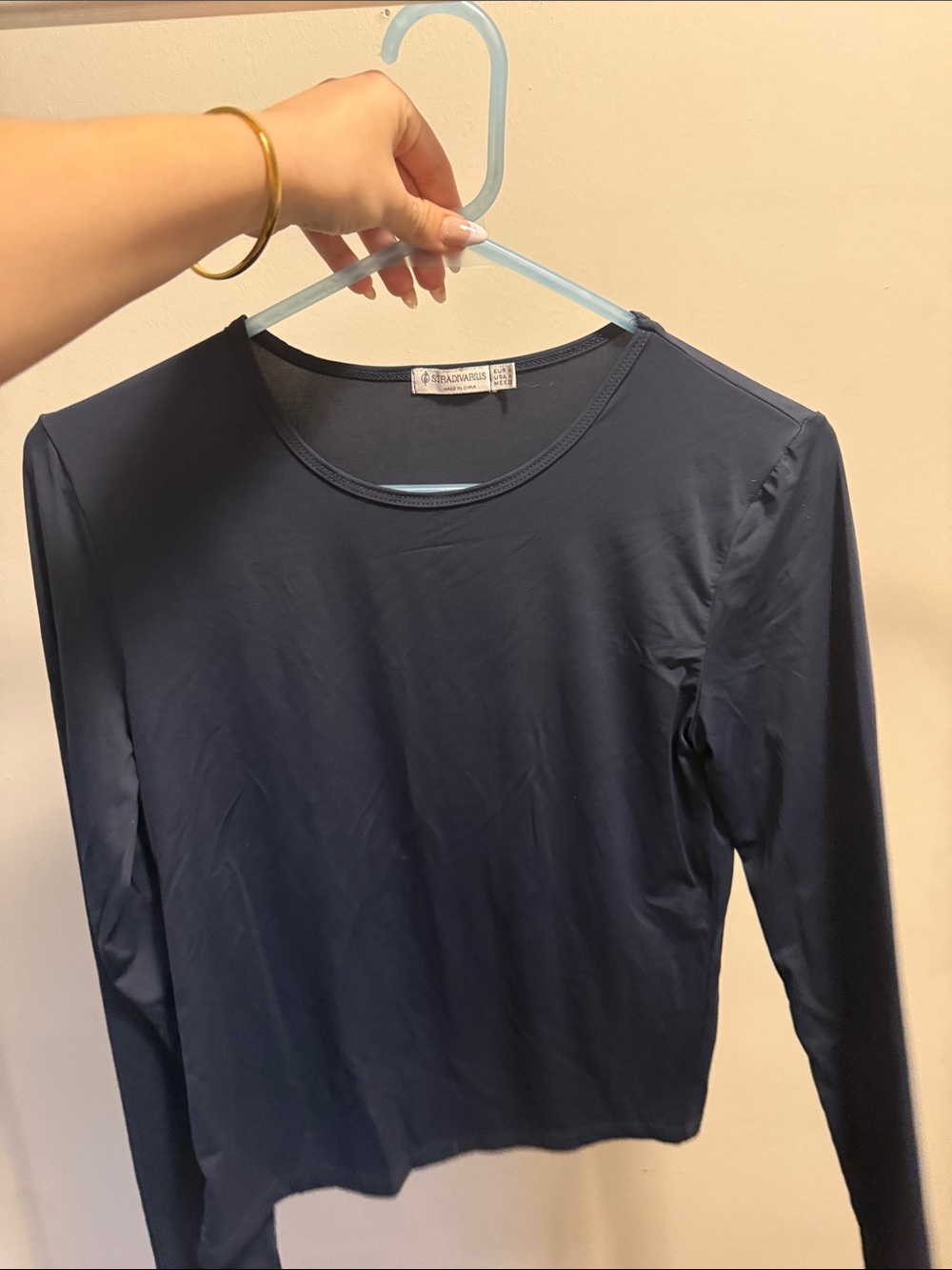 STRADIVARIUS Navy Long Sleeve Crewneck Top